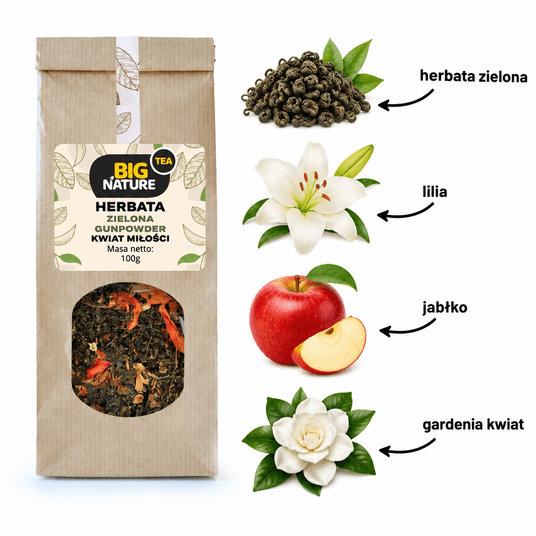 Herbata zielona GUNPOWDER KWIAT MIŁOŚCI 100g -zdjęcie numer 2